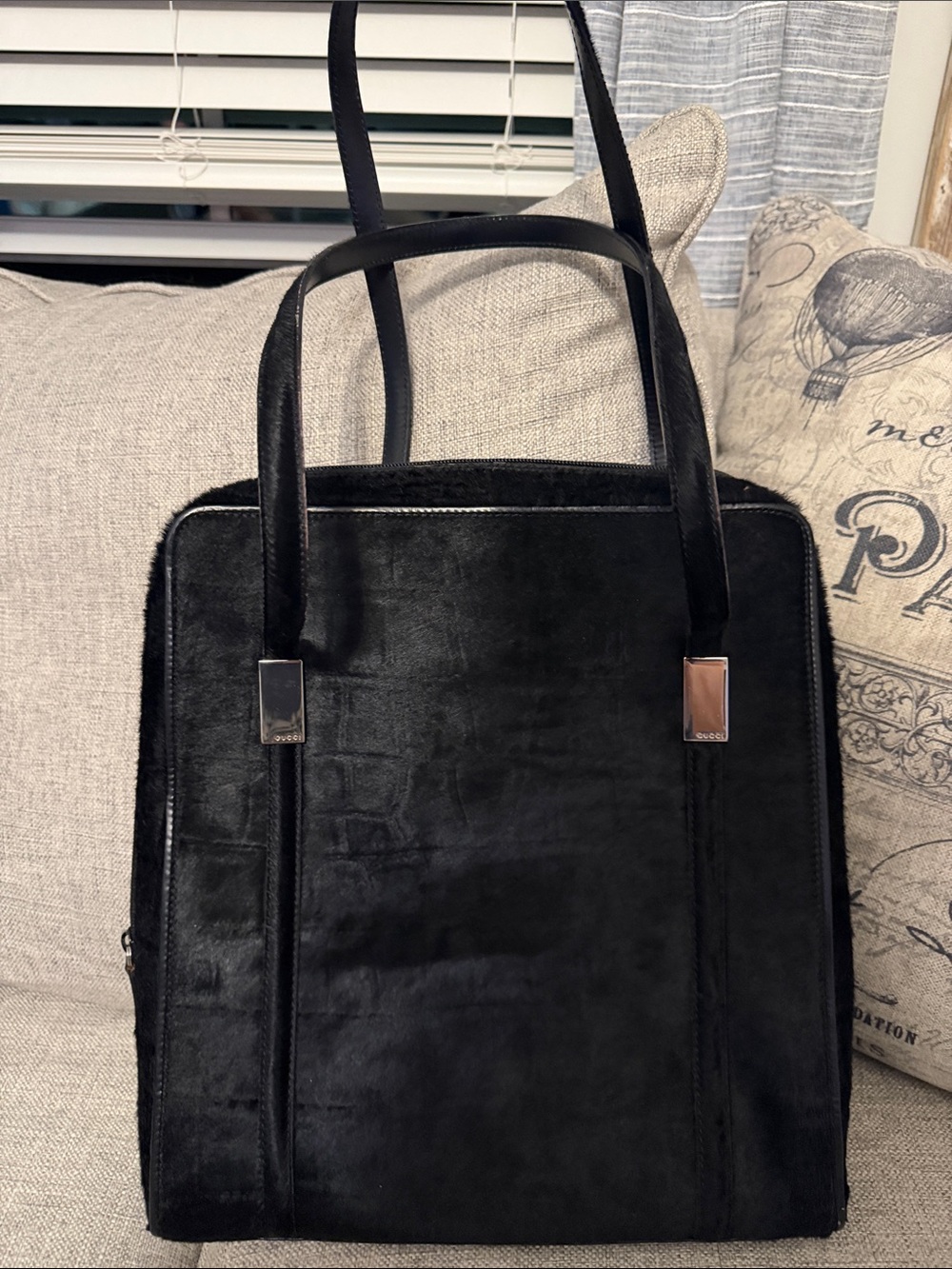 Rare Vintage Gucci Croc Embossed Pony Hair Tote